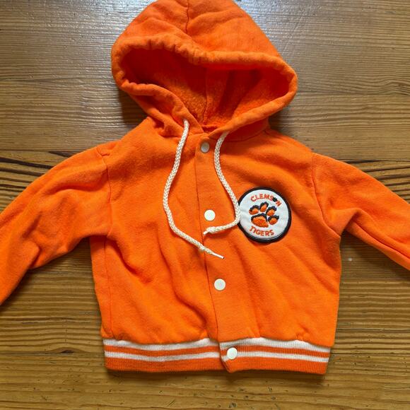 Clemson University Tiger vintage orange snap varsity hooded sweatshirt SIZE 3-6M - Picture 1 of 4